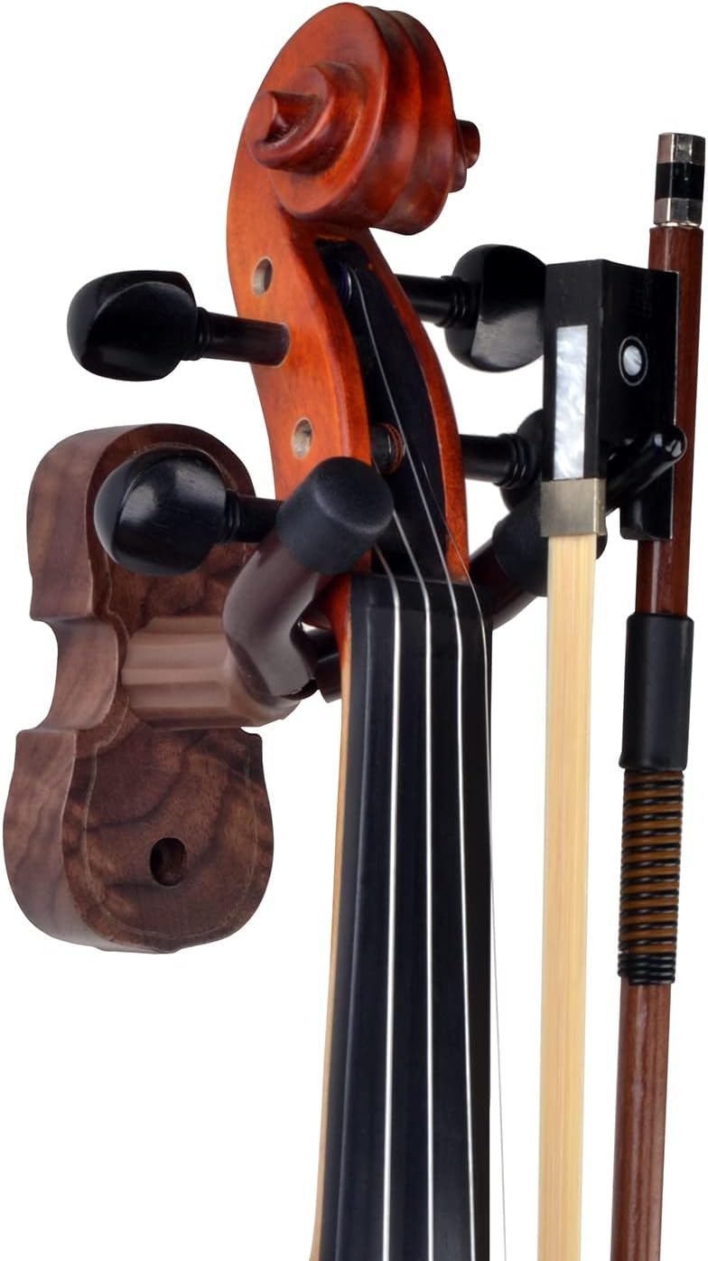 KingPoint Violin Viola Wall Mount Hanger, Hook,Rose Wood holder,hooks,with Bow Hook,Home & Studio Wall Mount Violin Hangers - Image 2